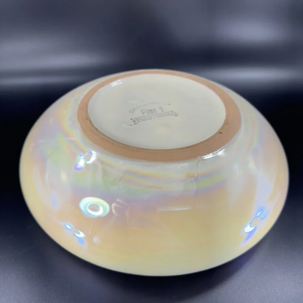 Pier 1 Pottery Planter Bowl Italian Yellow Iridescent Luster Finish Made Italy‎
